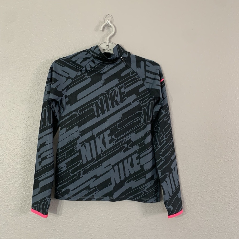 Nike Pro Girls Size L Hyperwarm Flash Black Gray Mock Neck Side Zip Pullover‎